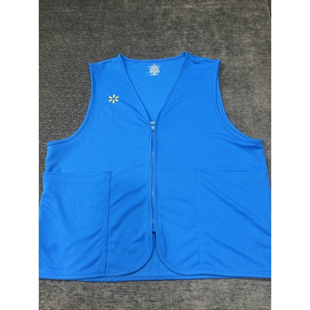 Walmart Employee Vest Blue Zip-Up With Embroidered Spark Logo & Pockets Men's L